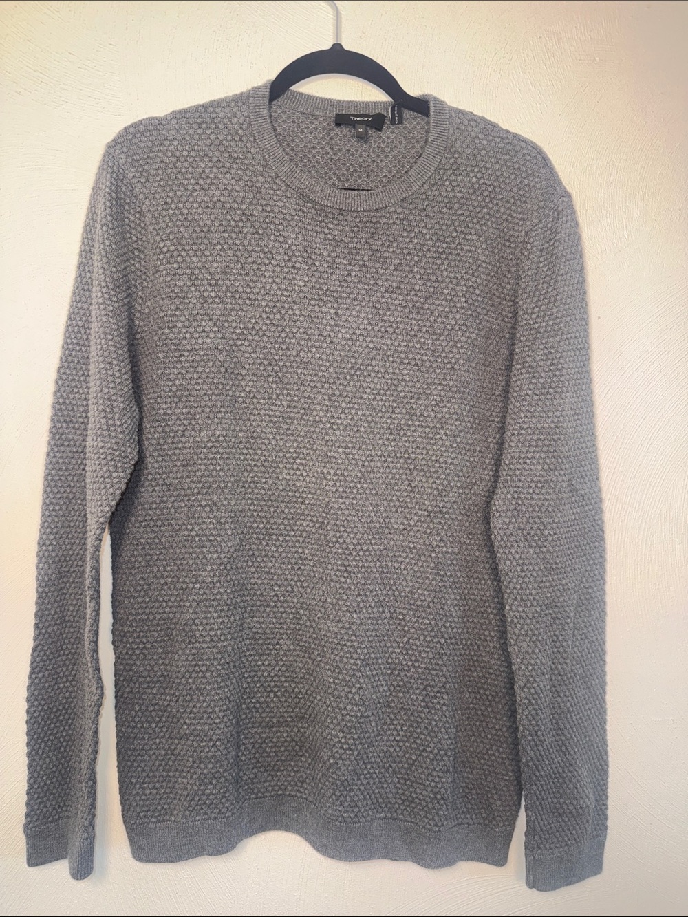 Theory Men's Light Gray Seedstitch Crewneck Sweater